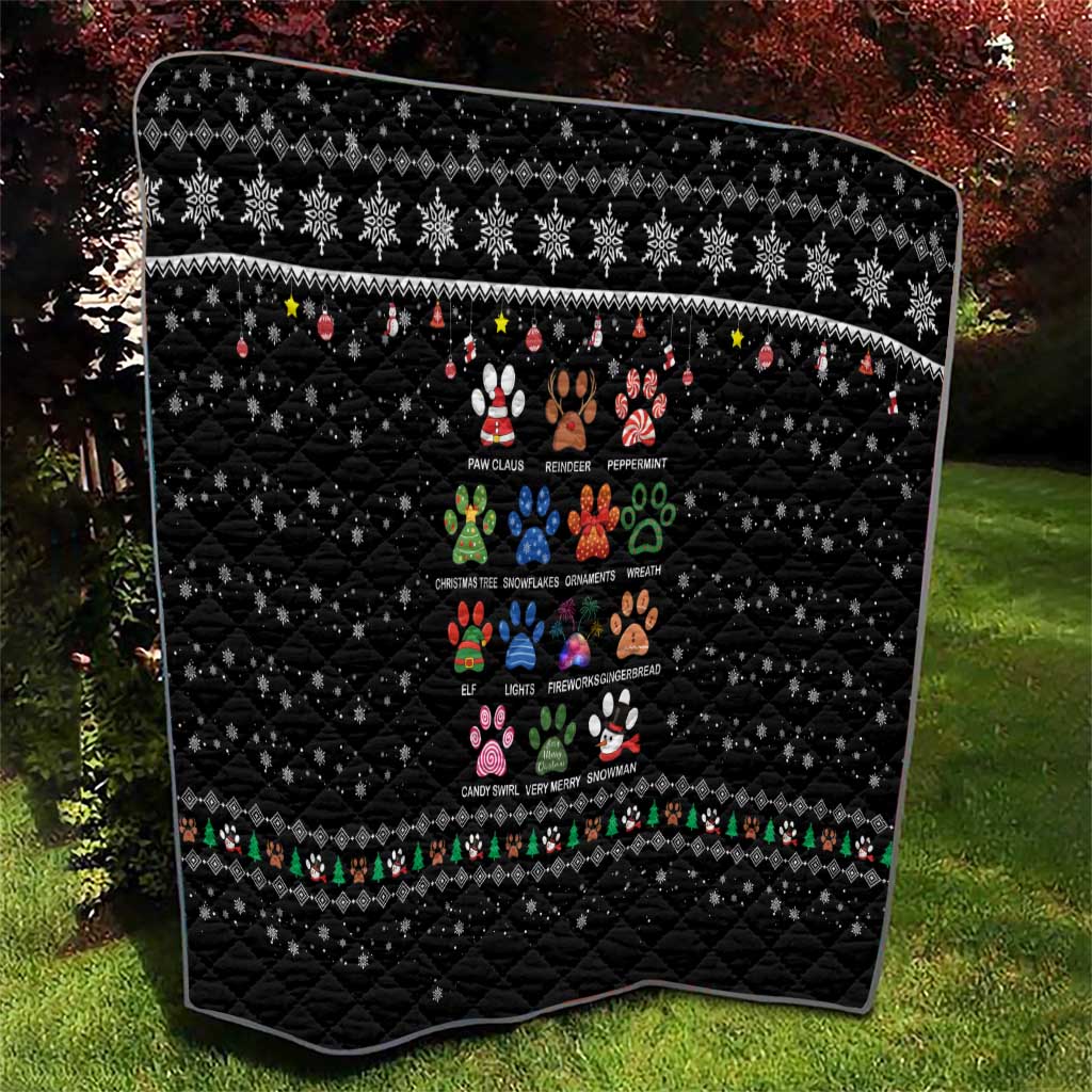 Christmas Colorful Dog Pawprint Quilt Black Snowflake Pattern Design - Wonder Print Shop