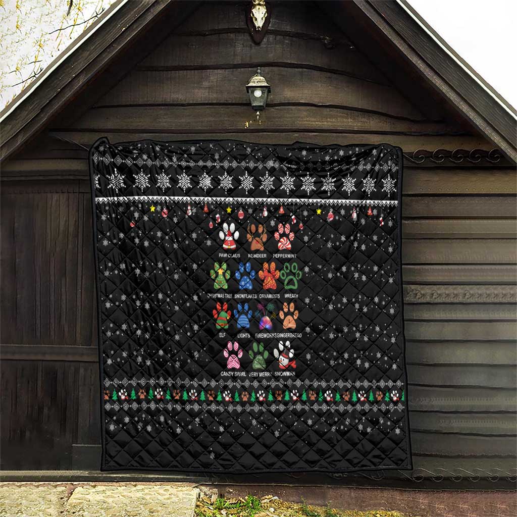 Christmas Colorful Dog Pawprint Quilt Black Snowflake Pattern Design - Wonder Print Shop