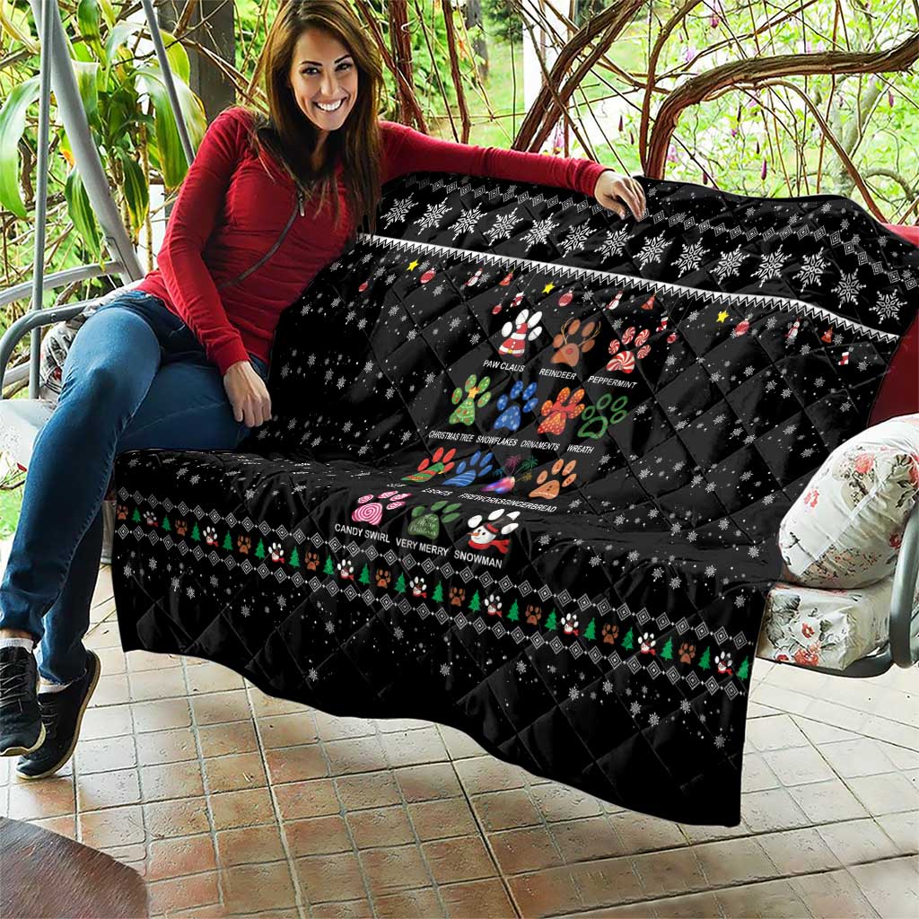 Christmas Colorful Dog Pawprint Quilt Black Snowflake Pattern Design - Wonder Print Shop