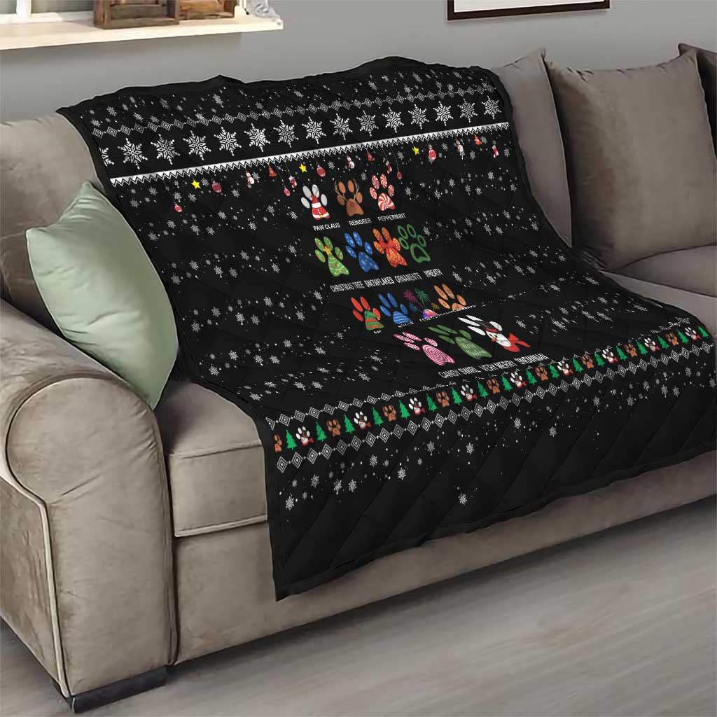 Christmas Colorful Dog Pawprint Quilt Black Snowflake Pattern Design - Wonder Print Shop
