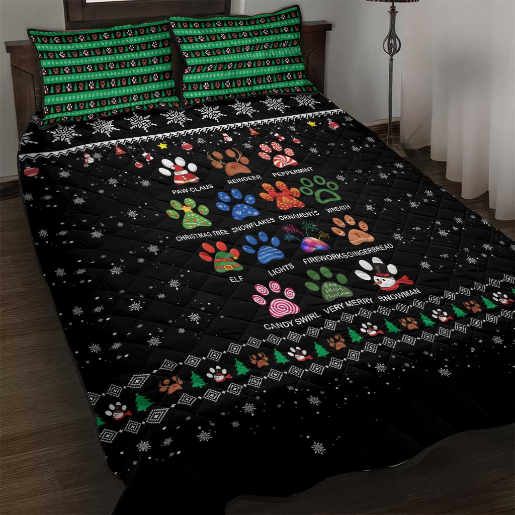 Christmas Colorful Dog Pawprint Quilt Bed Set Black Snowflake Pattern Design - Wonder Print Shop