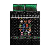 Christmas Colorful Dog Pawprint Quilt Bed Set Black Snowflake Pattern Design - Wonder Print Shop