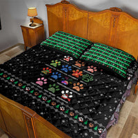 Christmas Colorful Dog Pawprint Quilt Bed Set Black Snowflake Pattern Design - Wonder Print Shop