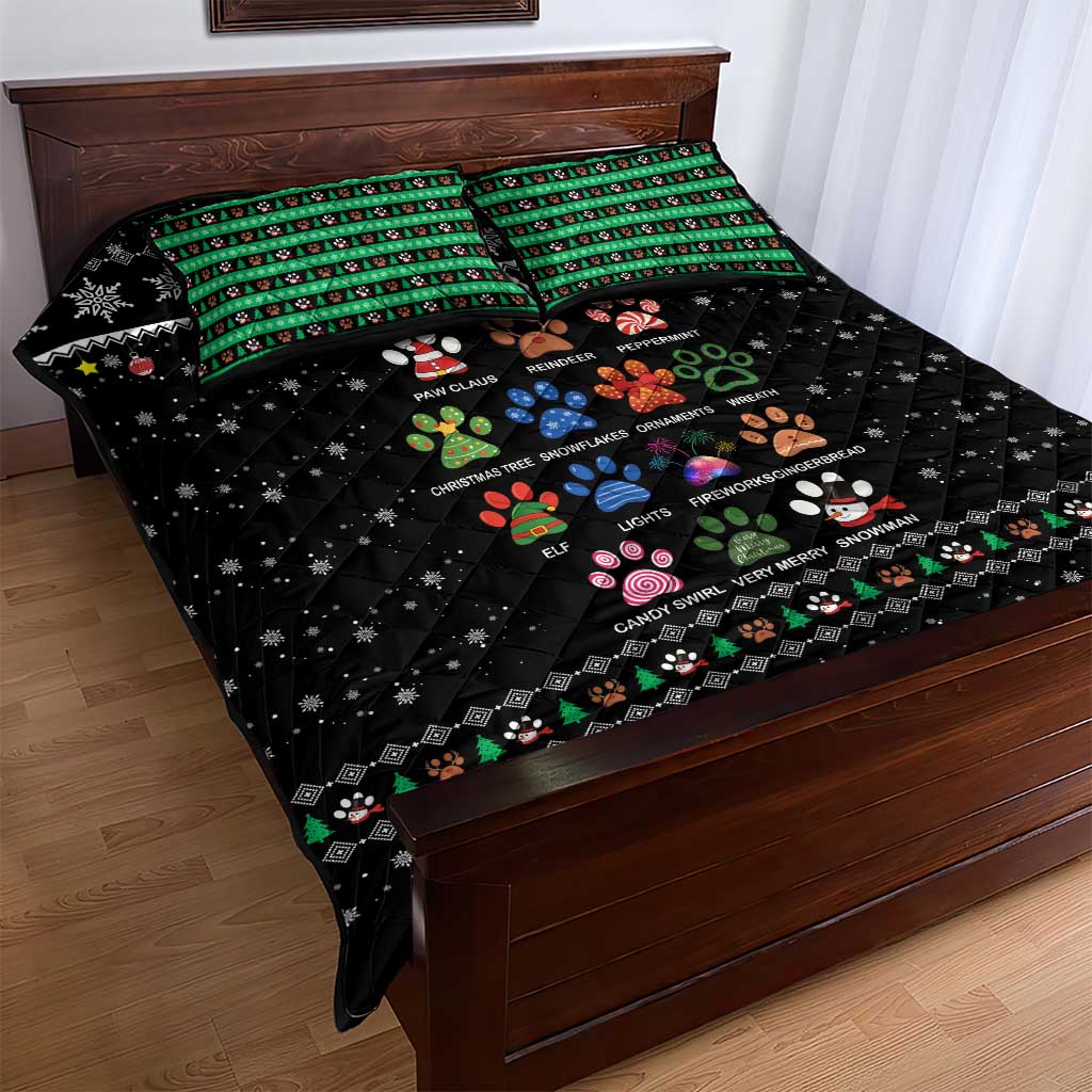 Christmas Colorful Dog Pawprint Quilt Bed Set Black Snowflake Pattern Design - Wonder Print Shop