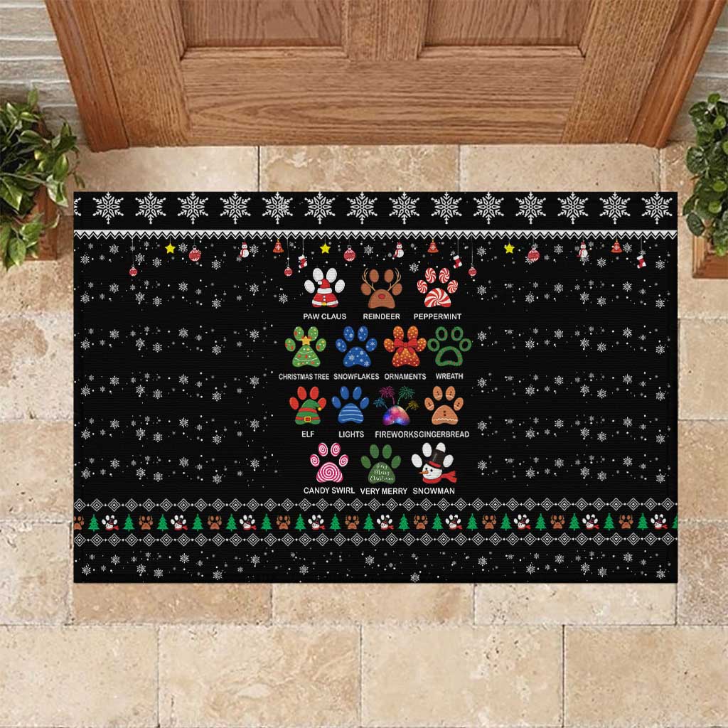 Christmas Colorful Dog Pawprint Rubber Doormat Black Snowflake Pattern Design - Wonder Print Shop