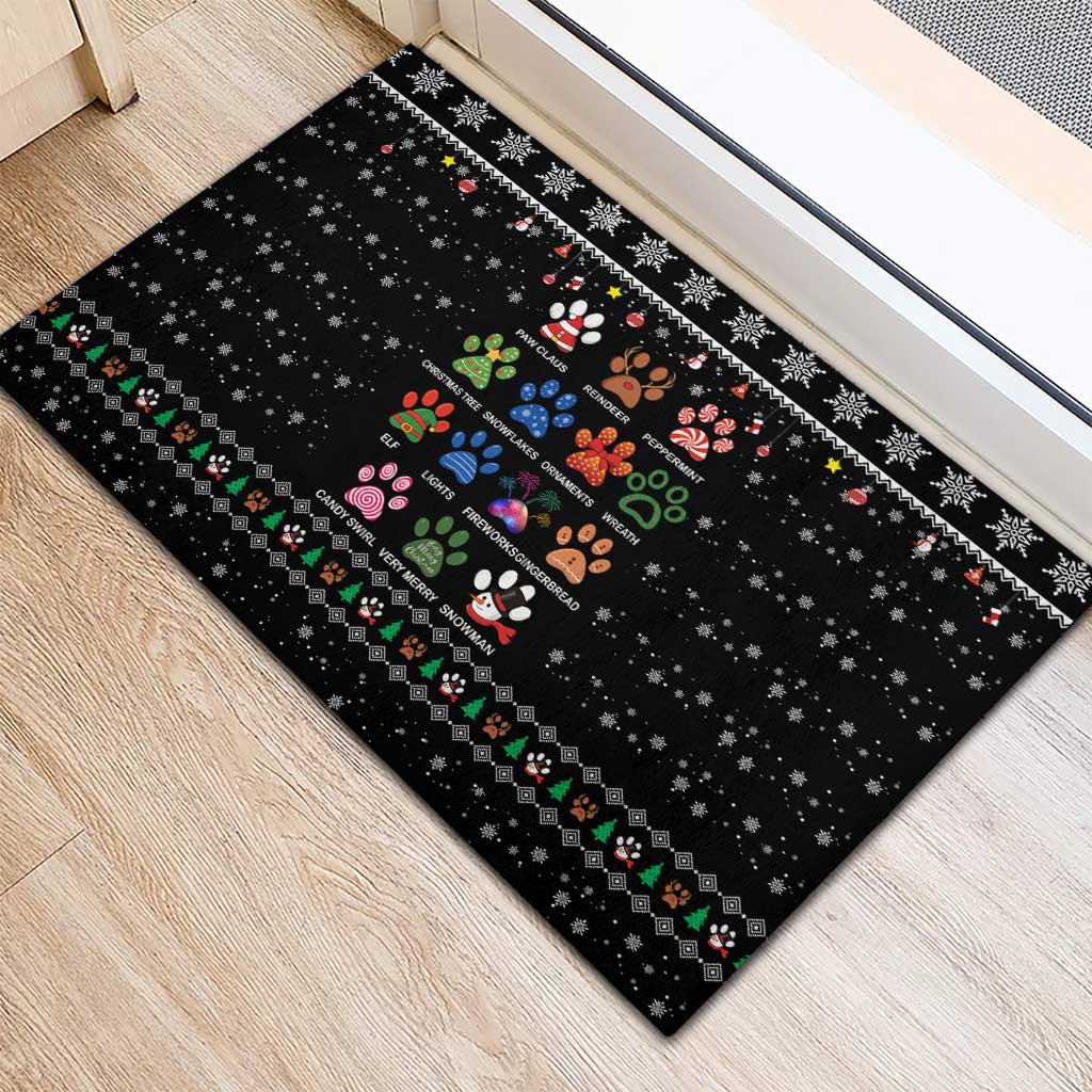 Christmas Colorful Dog Pawprint Rubber Doormat Black Snowflake Pattern Design - Wonder Print Shop