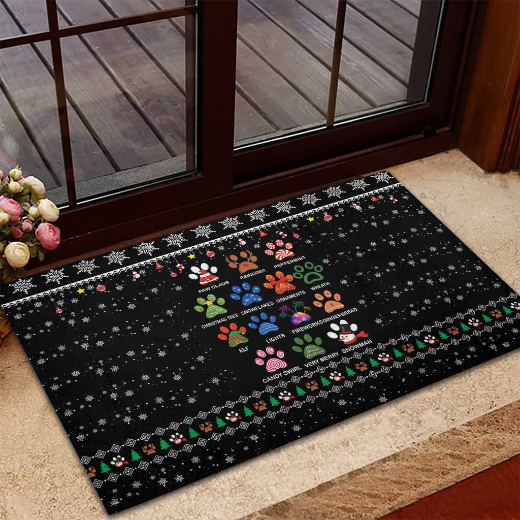 Christmas Colorful Dog Pawprint Rubber Doormat Black Snowflake Pattern Design - Wonder Print Shop