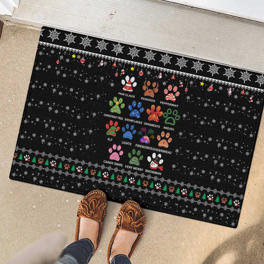 Christmas Colorful Dog Pawprint Rubber Doormat Black Snowflake Pattern Design - Wonder Print Shop