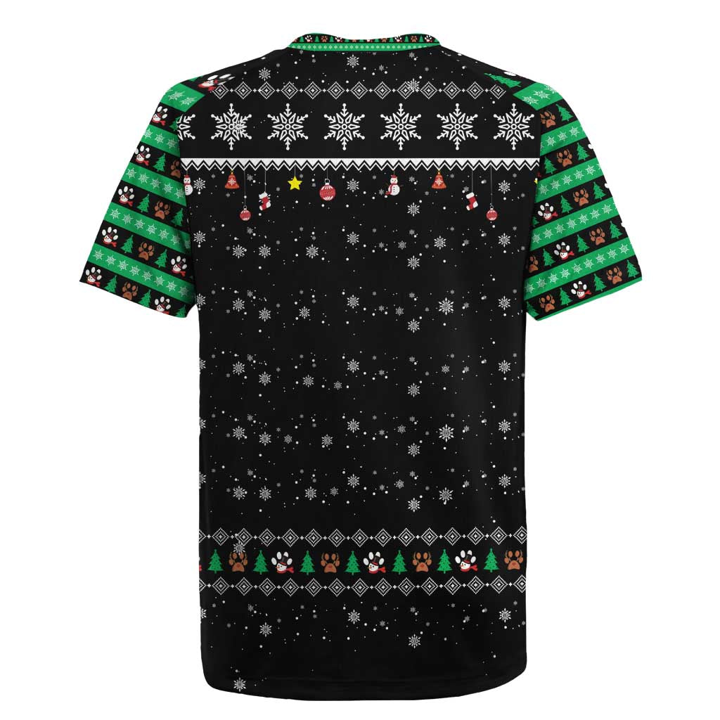 Christmas Colorful Dog Pawprint Rugby Jersey Black Snowflake Pattern Design - Wonder Print Shop