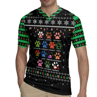 Christmas Colorful Dog Pawprint Rugby Jersey Black Snowflake Pattern Design - Wonder Print Shop