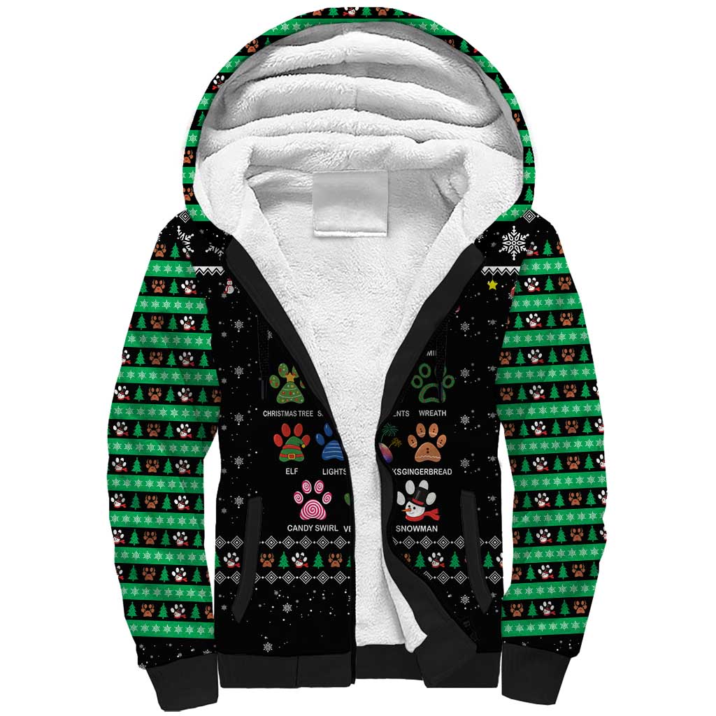 Christmas Colorful Dog Pawprint Sherpa Hoodie Black Snowflake Pattern Design - Wonder Print Shop