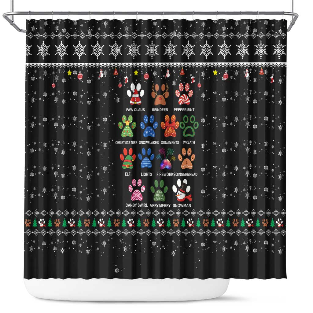 Christmas Colorful Dog Pawprint Shower Curtain Black Snowflake Pattern Design - Wonder Print Shop