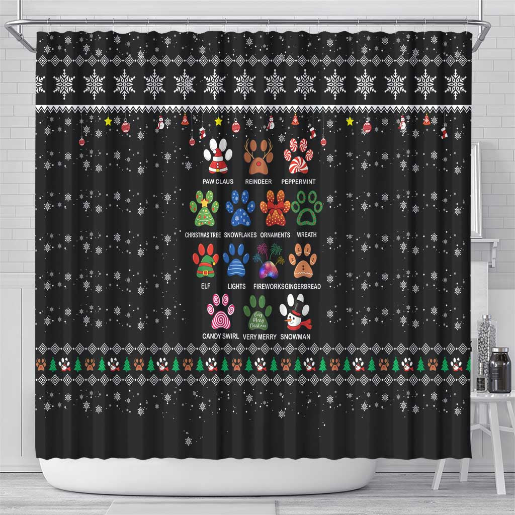 Christmas Colorful Dog Pawprint Shower Curtain Black Snowflake Pattern Design - Wonder Print Shop