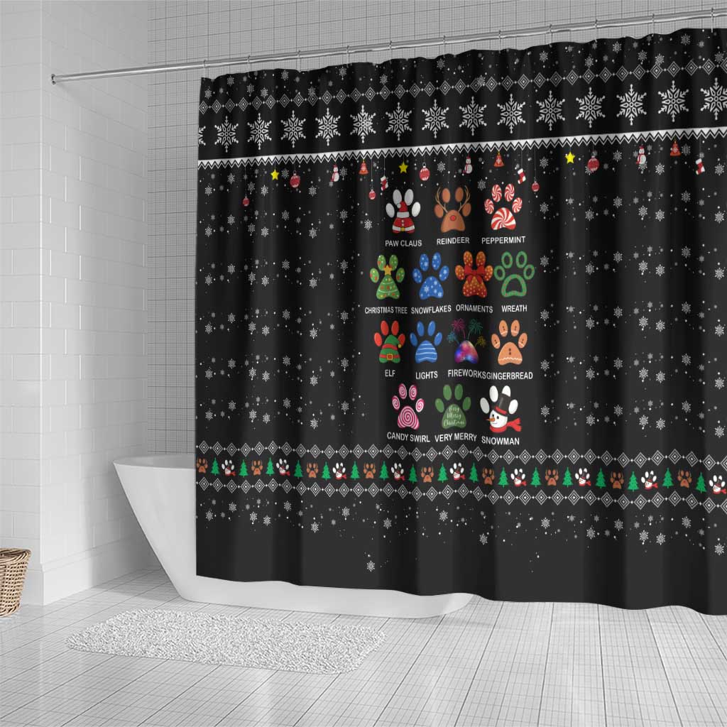 Christmas Colorful Dog Pawprint Shower Curtain Black Snowflake Pattern Design - Wonder Print Shop
