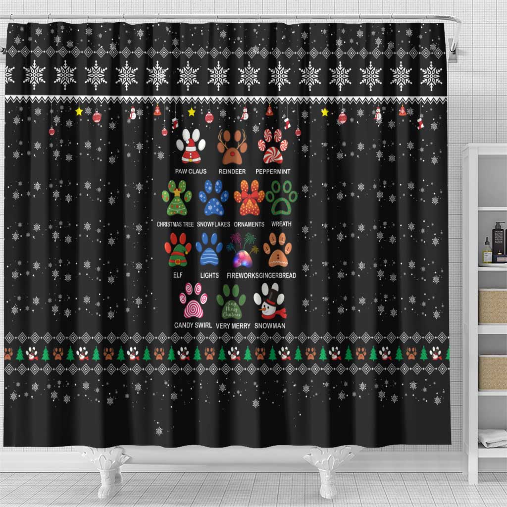 Christmas Colorful Dog Pawprint Shower Curtain Black Snowflake Pattern Design - Wonder Print Shop