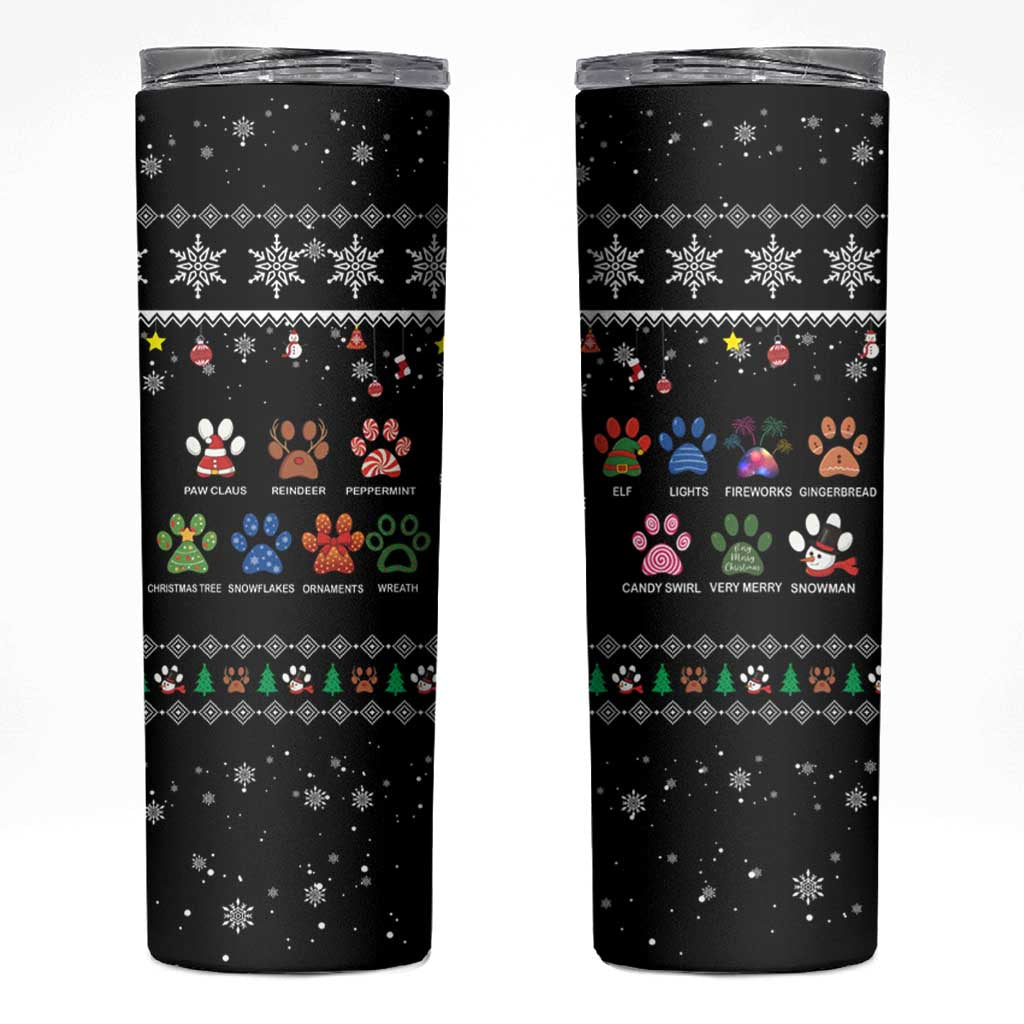 Christmas Colorful Dog Pawprint Skinny Tumbler Black Snowflake Pattern Design - Wonder Print Shop