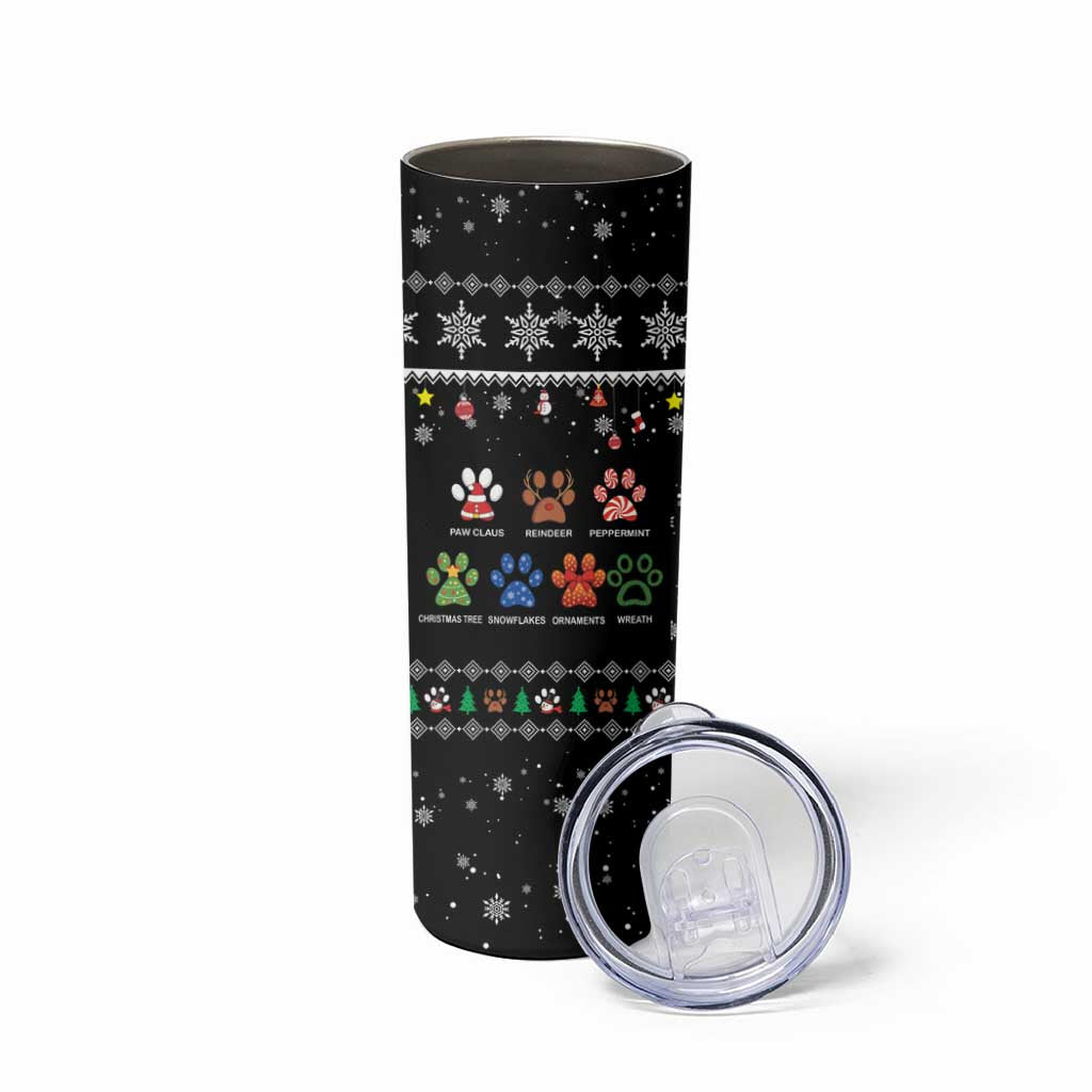 Christmas Colorful Dog Pawprint Skinny Tumbler Black Snowflake Pattern Design - Wonder Print Shop