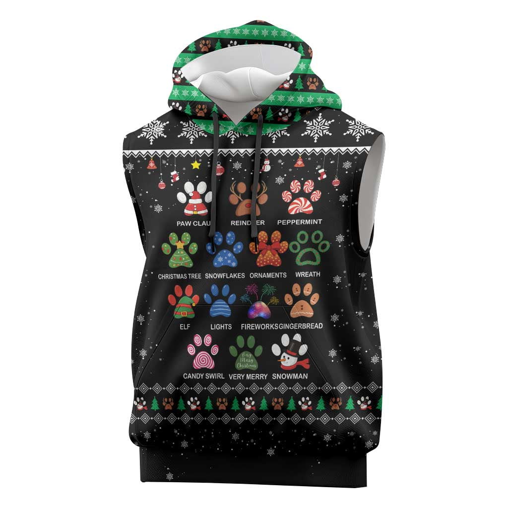 Christmas Colorful Dog Pawprint Sleeveless Hoodie Black Snowflake Pattern Design - Wonder Print Shop
