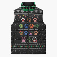 Christmas Colorful Dog Pawprint Sleeveless Puffer Jacket Black Snowflake Pattern Design - Wonder Print Shop