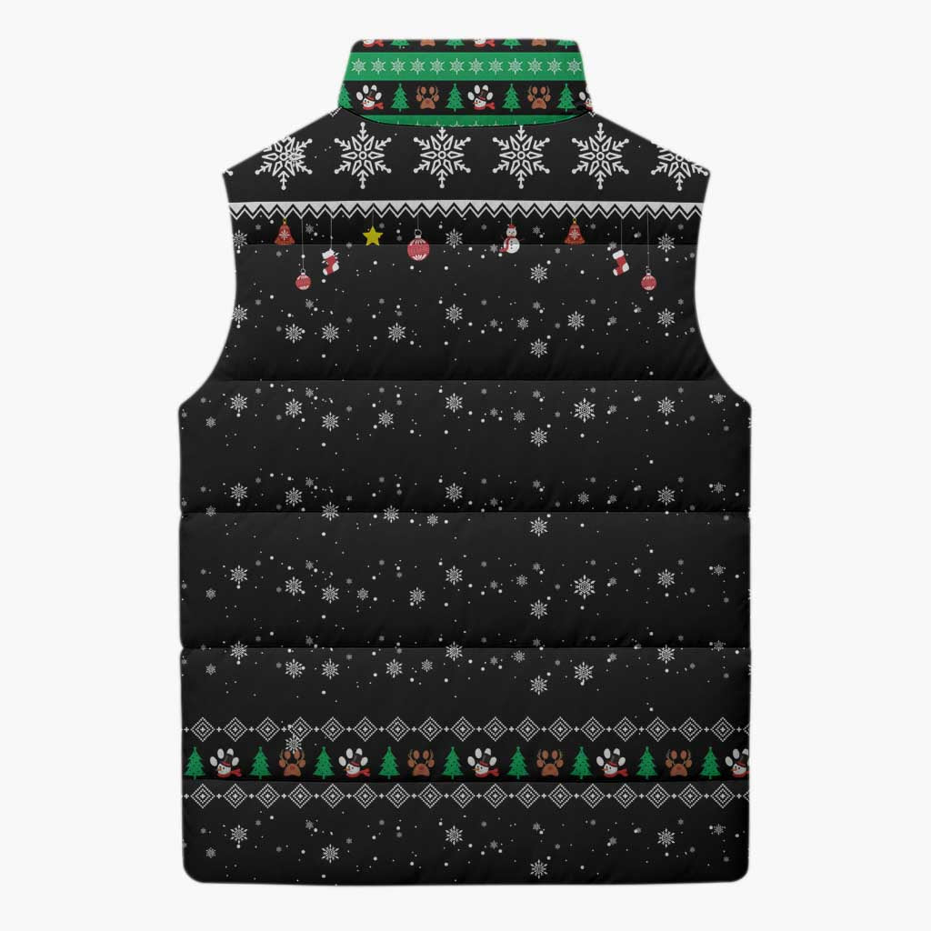 Christmas Colorful Dog Pawprint Sleeveless Puffer Jacket Black Snowflake Pattern Design - Wonder Print Shop