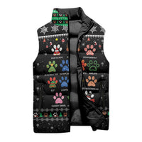 Christmas Colorful Dog Pawprint Sleeveless Puffer Jacket Black Snowflake Pattern Design - Wonder Print Shop