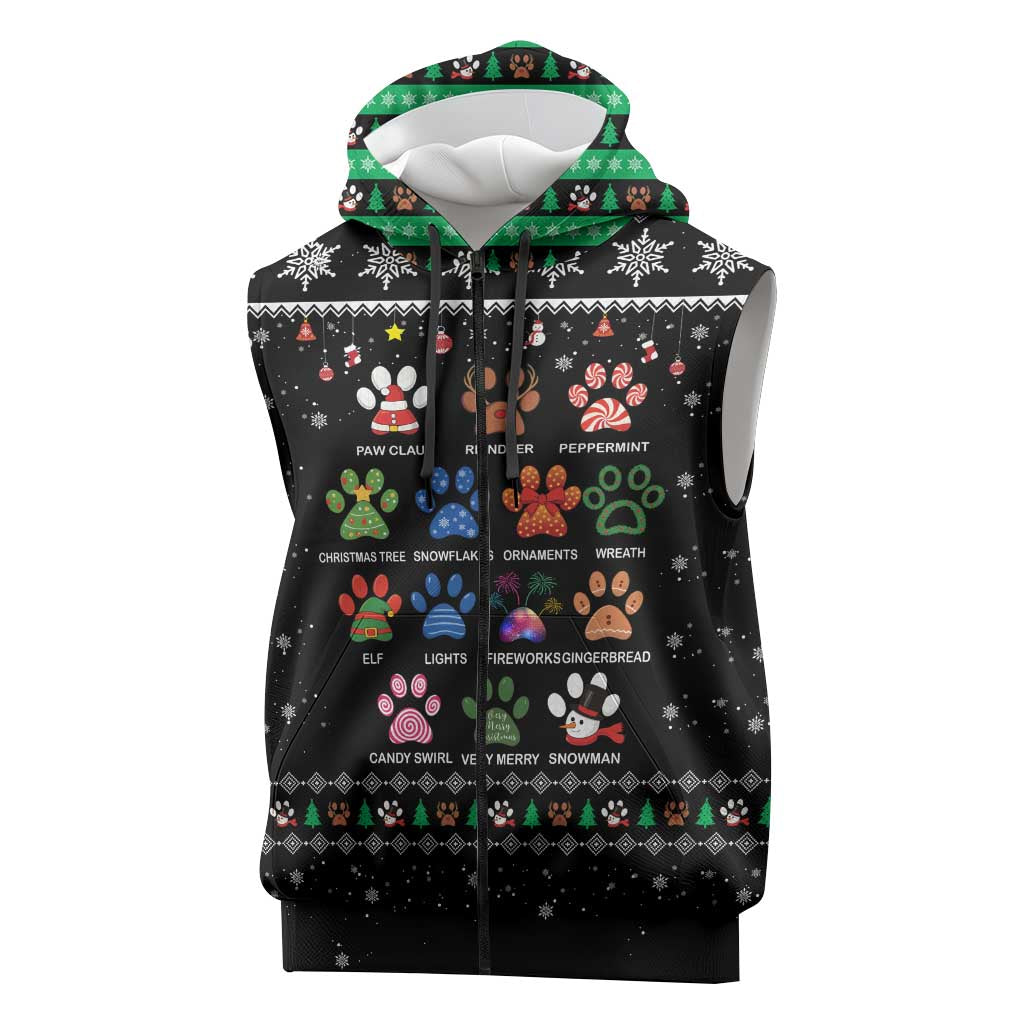 Christmas Colorful Dog Pawprint Sleeveless Zip Hoodie Black Snowflake Pattern Design - Wonder Print Shop