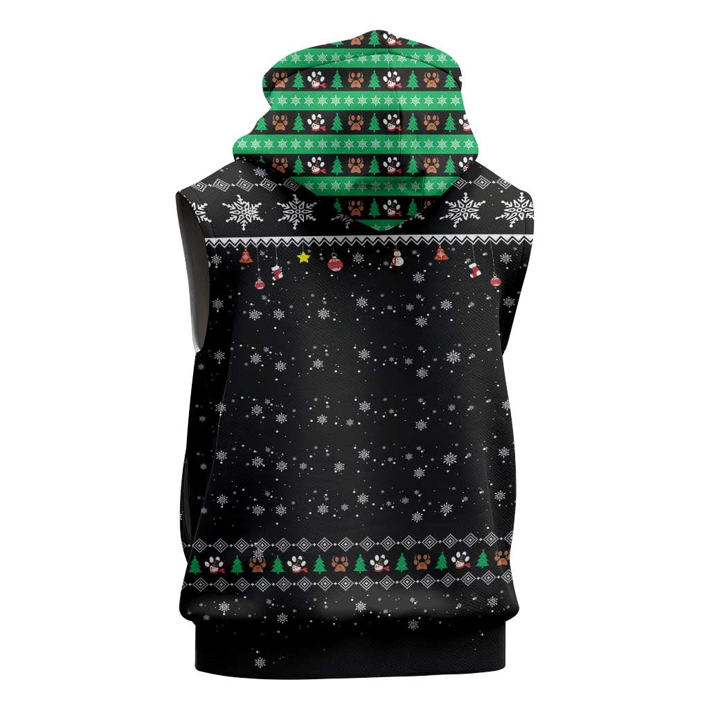 Christmas Colorful Dog Pawprint Sleeveless Zip Hoodie Black Snowflake Pattern Design - Wonder Print Shop