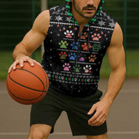 Christmas Colorful Dog Pawprint Sleeveless Zip Hoodie Black Snowflake Pattern Design - Wonder Print Shop