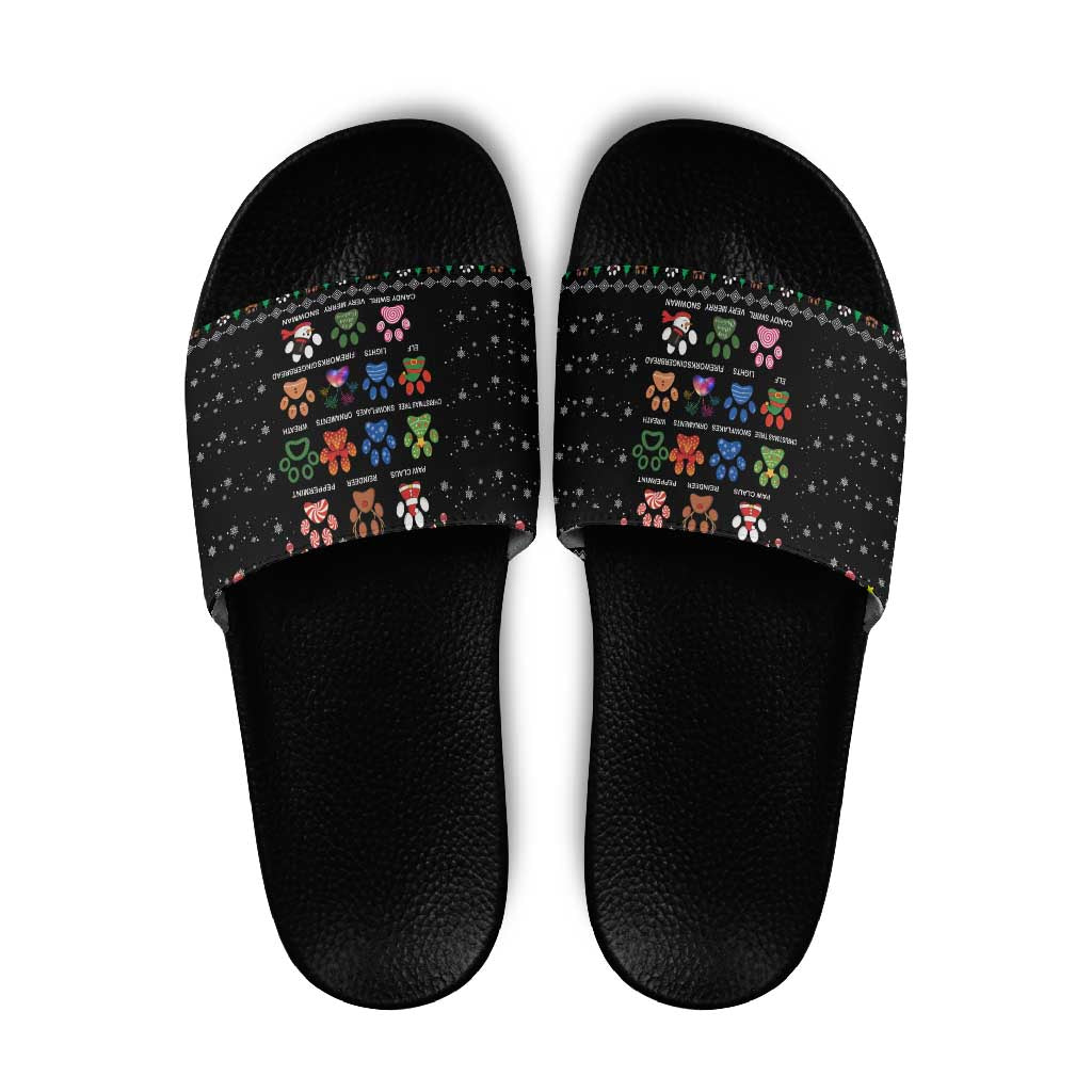 Christmas Colorful Dog Pawprint Slide Sandals Black Snowflake Pattern Design - Wonder Print Shop