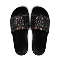 Christmas Colorful Dog Pawprint Slide Sandals Black Snowflake Pattern Design - Wonder Print Shop