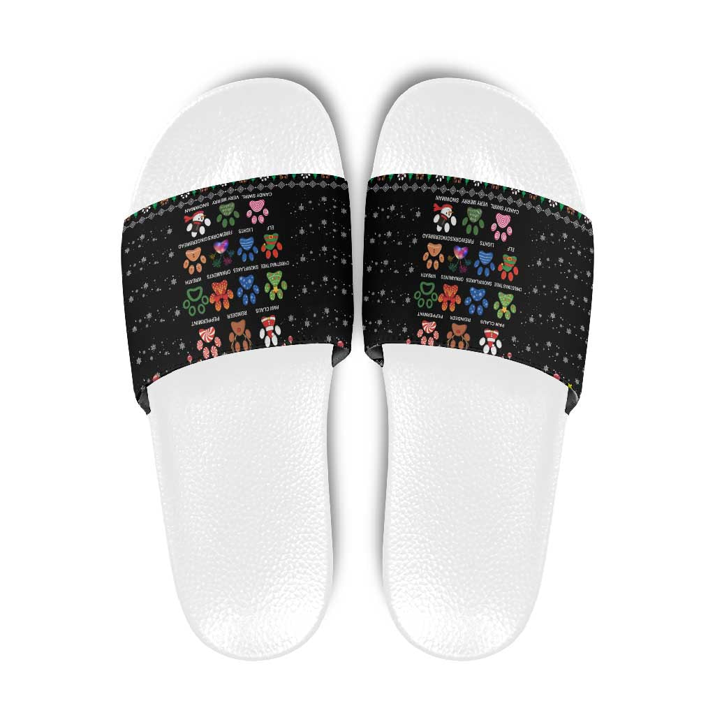 Christmas Colorful Dog Pawprint Slide Sandals Black Snowflake Pattern Design - Wonder Print Shop