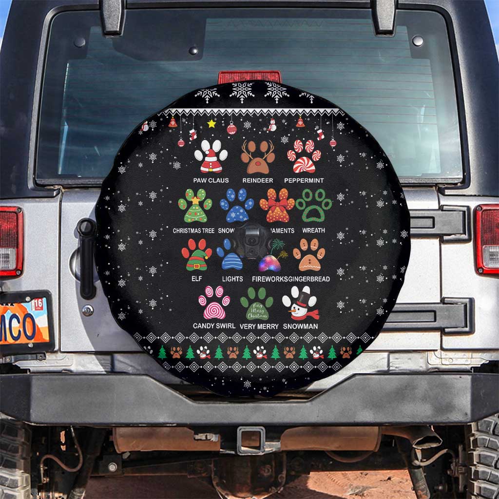 Christmas Colorful Dog Pawprint Spare Tire Cover Black Snowflake Pattern Design - Wonder Print Shop
