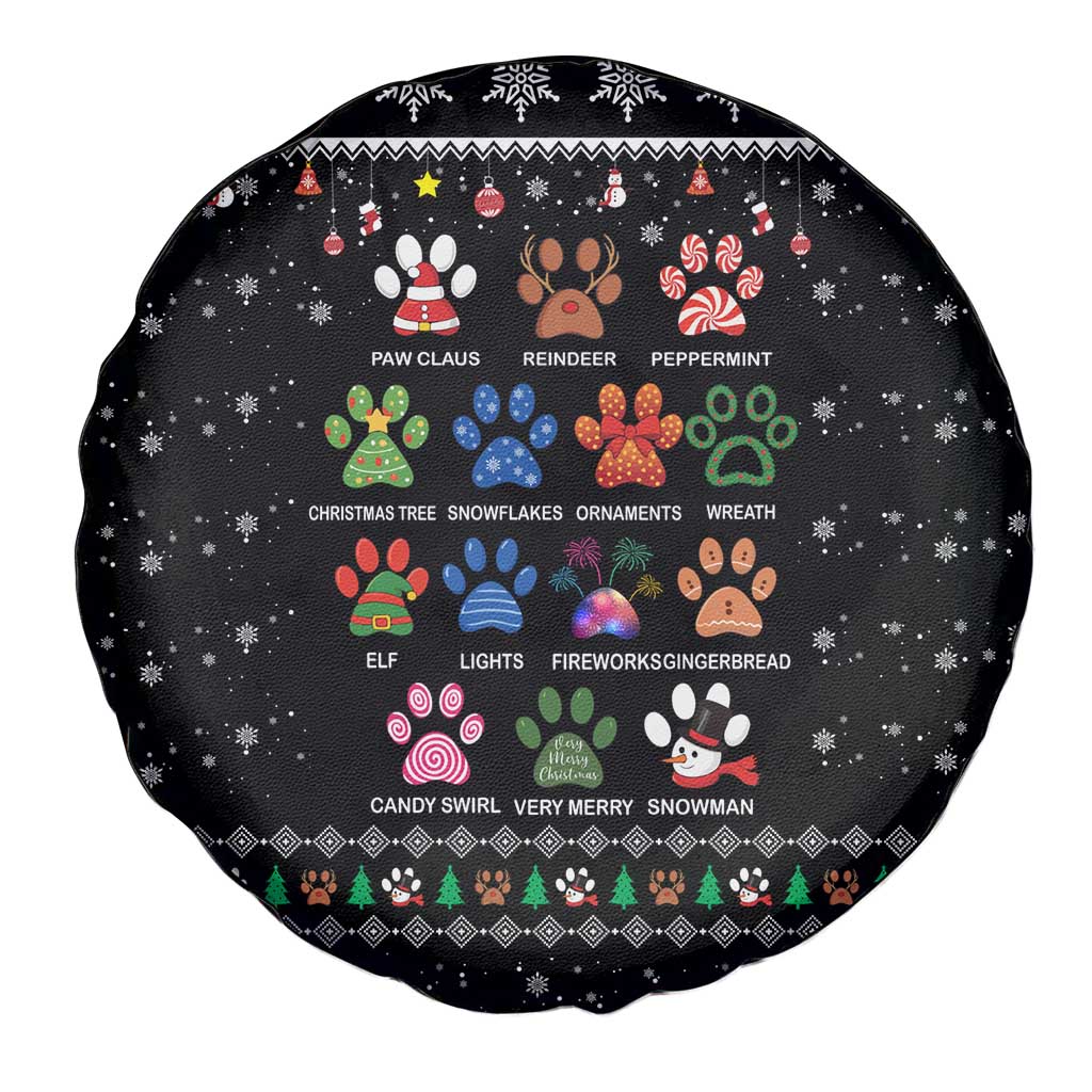 Christmas Colorful Dog Pawprint Spare Tire Cover Black Snowflake Pattern Design - Wonder Print Shop