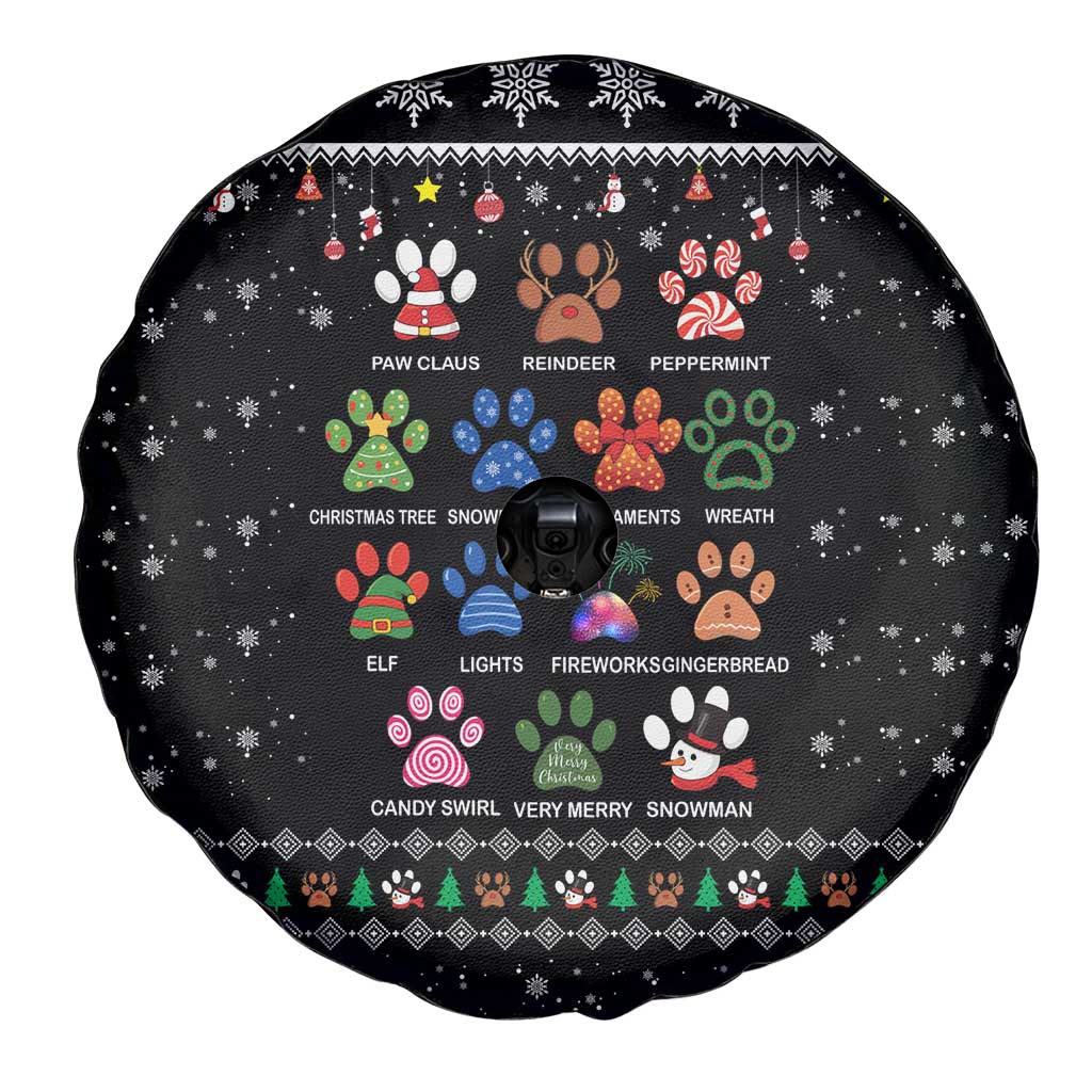 Christmas Colorful Dog Pawprint Spare Tire Cover Black Snowflake Pattern Design - Wonder Print Shop