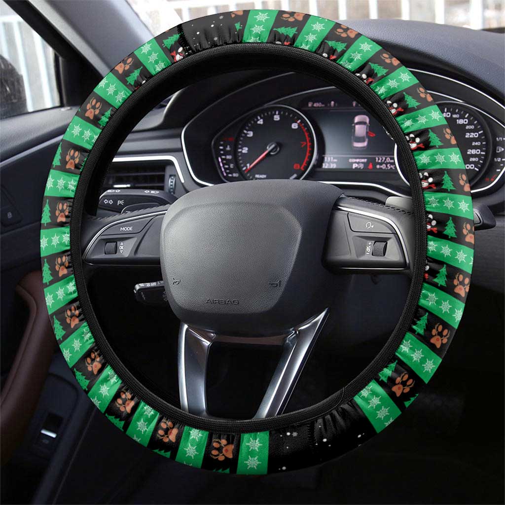 Christmas Colorful Dog Pawprint Steering Wheel Cover Black Snowflake Pattern Design - Wonder Print Shop