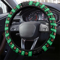 Christmas Colorful Dog Pawprint Steering Wheel Cover Black Snowflake Pattern Design - Wonder Print Shop