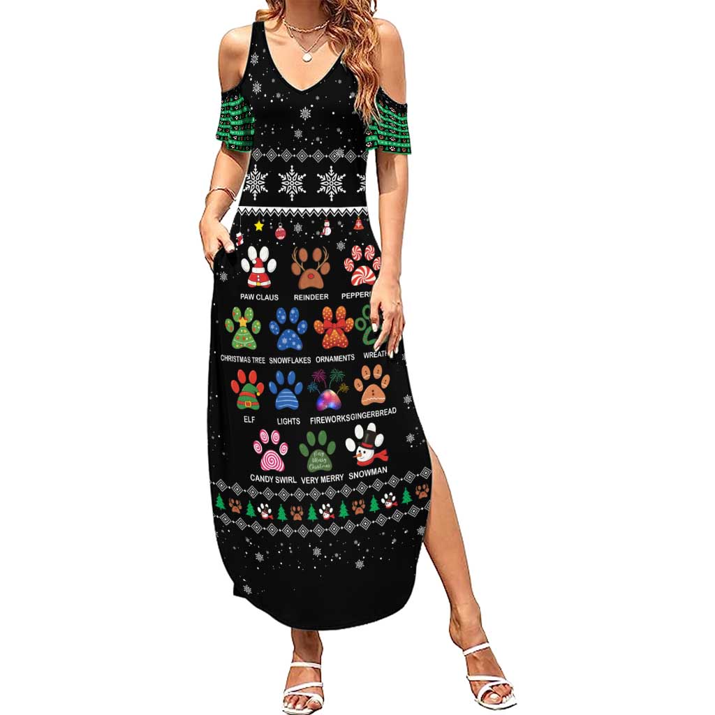 Christmas Colorful Dog Pawprint Summer Maxi Dress Black Snowflake Pattern Design - Wonder Print Shop