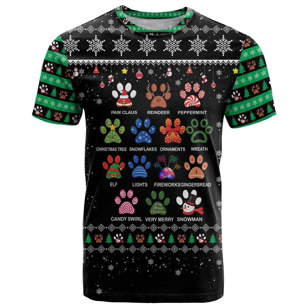 Christmas Colorful Dog Pawprint T Shirt Black Snowflake Pattern Design - Wonder Print Shop