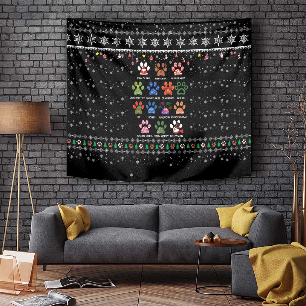 Christmas Colorful Dog Pawprint Tapestry Black Snowflake Pattern Design - Wonder Print Shop