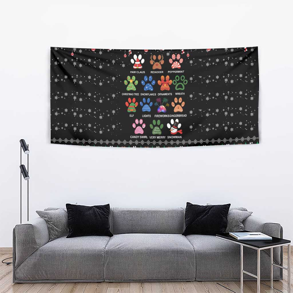 Christmas Colorful Dog Pawprint Tapestry Black Snowflake Pattern Design - Wonder Print Shop