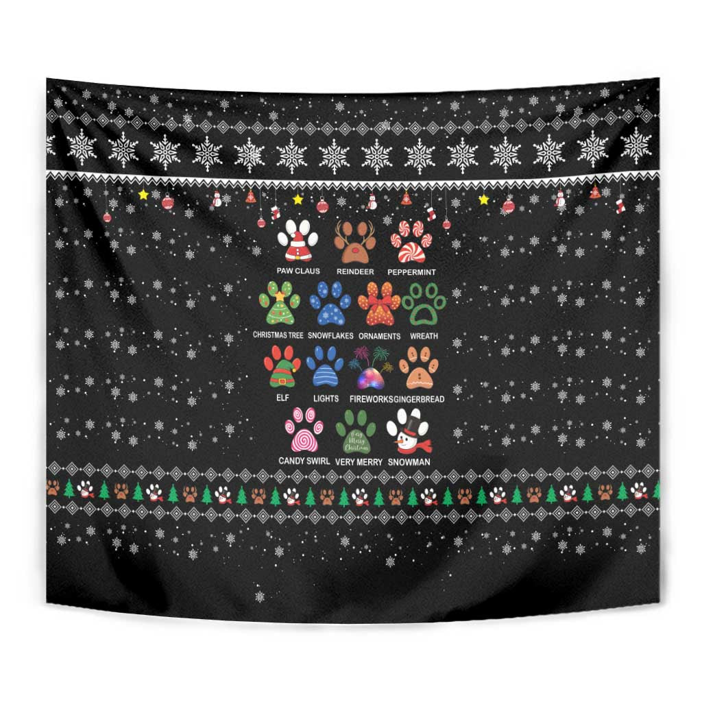 Christmas Colorful Dog Pawprint Tapestry Black Snowflake Pattern Design - Wonder Print Shop