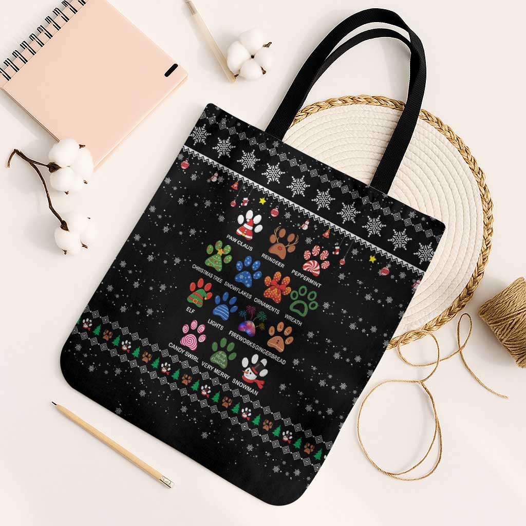 Christmas Colorful Dog Pawprint Tote Bag Black Snowflake Pattern Design - Wonder Print Shop