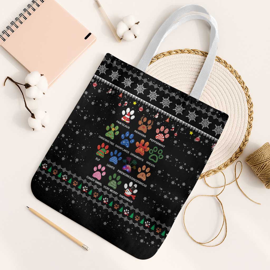 Christmas Colorful Dog Pawprint Tote Bag Black Snowflake Pattern Design - Wonder Print Shop