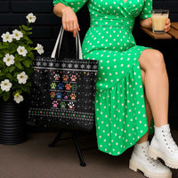 Christmas Colorful Dog Pawprint Tote Bag Black Snowflake Pattern Design - Wonder Print Shop