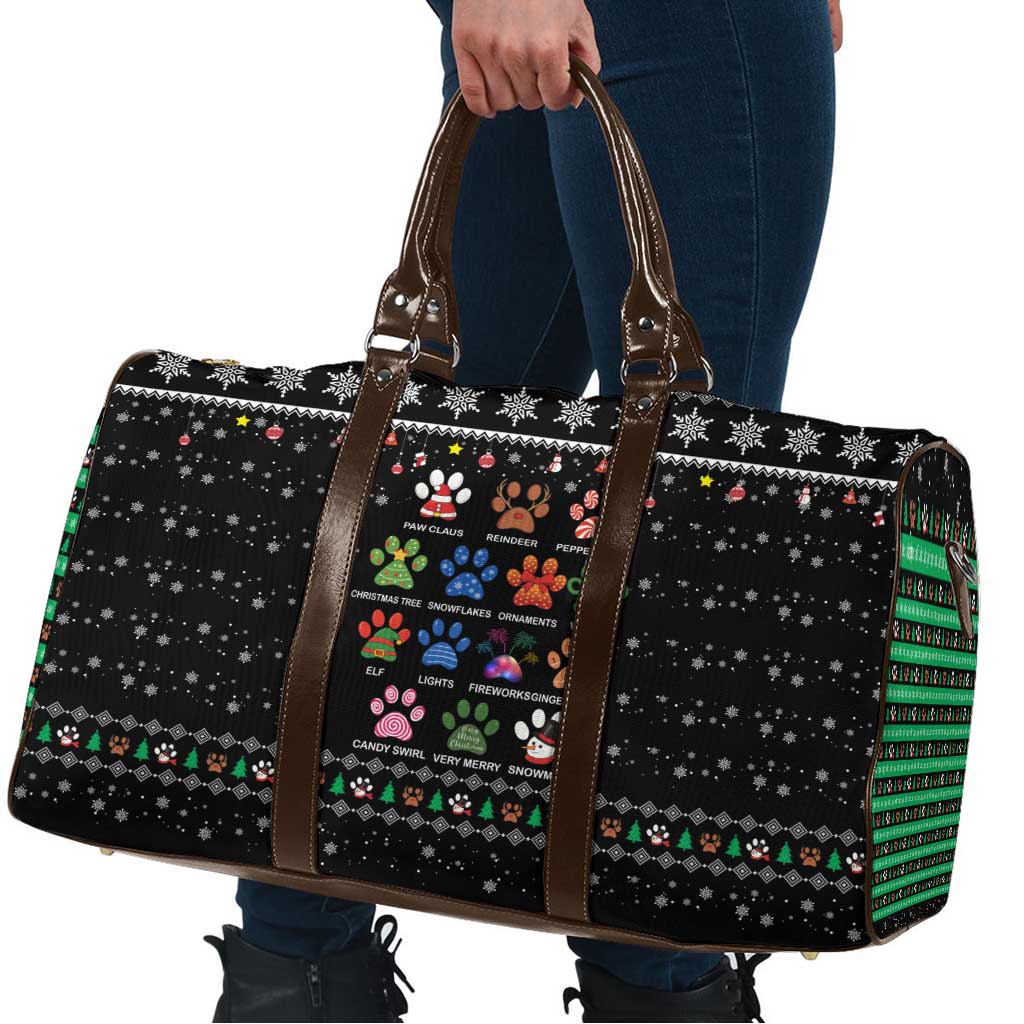 Christmas Colorful Dog Pawprint Travel Bag Black Snowflake Pattern Design - Wonder Print Shop
