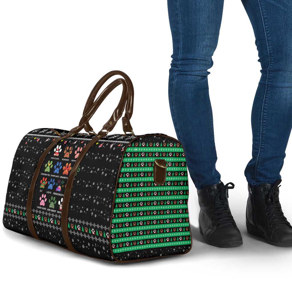 Christmas Colorful Dog Pawprint Travel Bag Black Snowflake Pattern Design - Wonder Print Shop