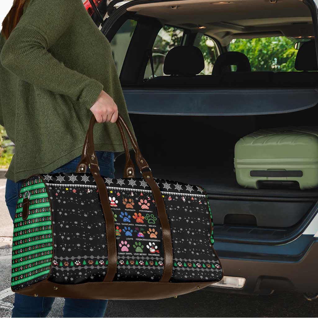 Christmas Colorful Dog Pawprint Travel Bag Black Snowflake Pattern Design - Wonder Print Shop