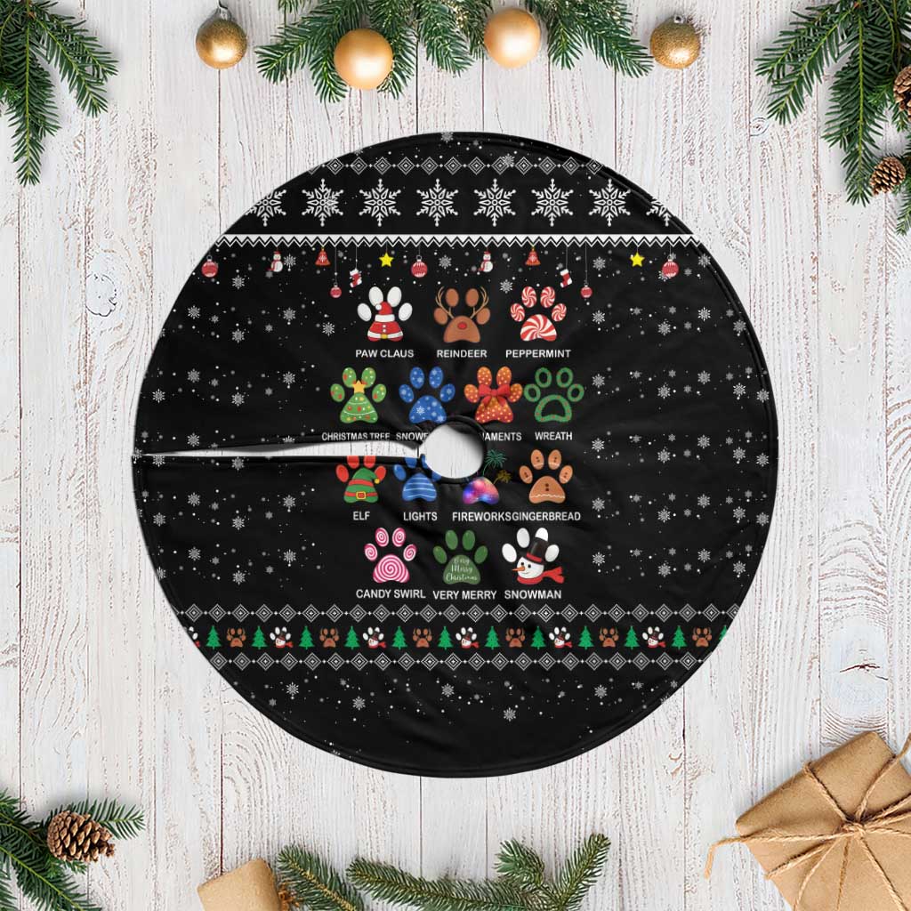 Christmas Colorful Dog Pawprint Tree Skirt Black Snowflake Pattern Design - Wonder Print Shop