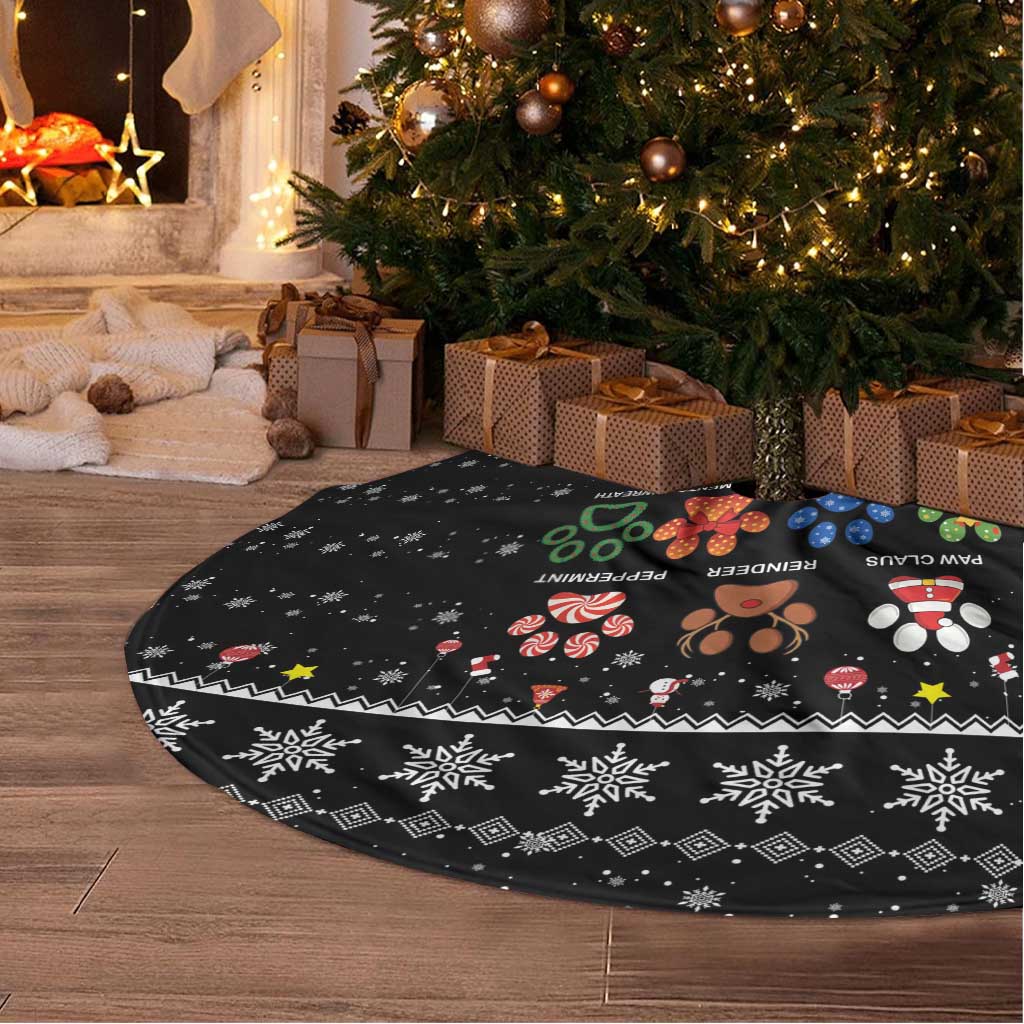 Christmas Colorful Dog Pawprint Tree Skirt Black Snowflake Pattern Design - Wonder Print Shop