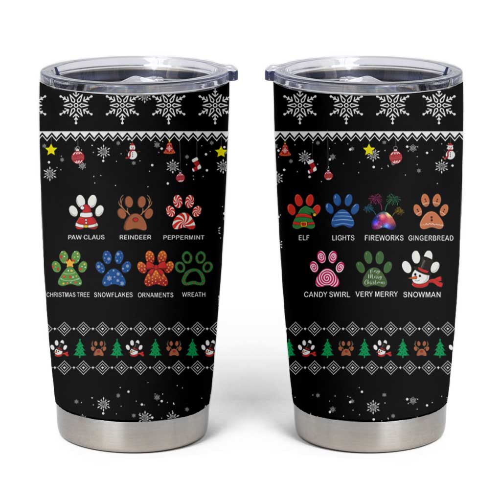 Christmas Colorful Dog Pawprint Tumbler Cup Black Snowflake Pattern Design - Wonder Print Shop